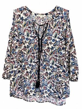 Daniel Rainn Paisley Cold Shoulder Top Size M Boho 100% Rayon